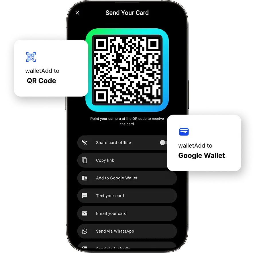 Omnichannel sharing options and Google Wallet integration in Gemcard